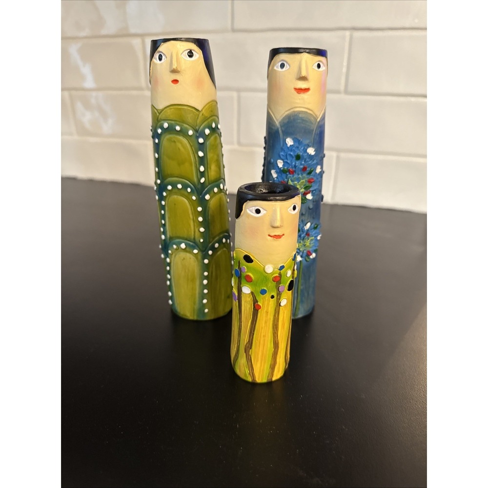 3 Spring Family Bud Vases‎ Resin Bohemian Family Vase Hand Painted Home Decor